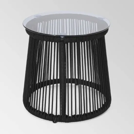 Moonstone 3pc Rope Weave Modern Chat Set - Black - Christopher Knight Home image {3}