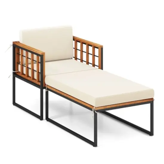 Tangkula 4PCS Outdoor Chaise Lounge Chair Acacia Wood Heavy Duty 1200 lbs Weight Capacity image {9}