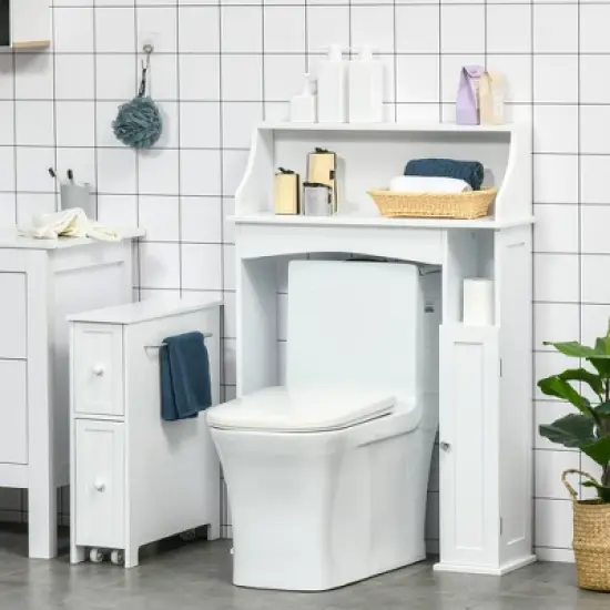 kleankin Over The Toilet Storage, Bathroom Organizer with Adjustable Inner Shelf, and Door Cabinet, White image {2}