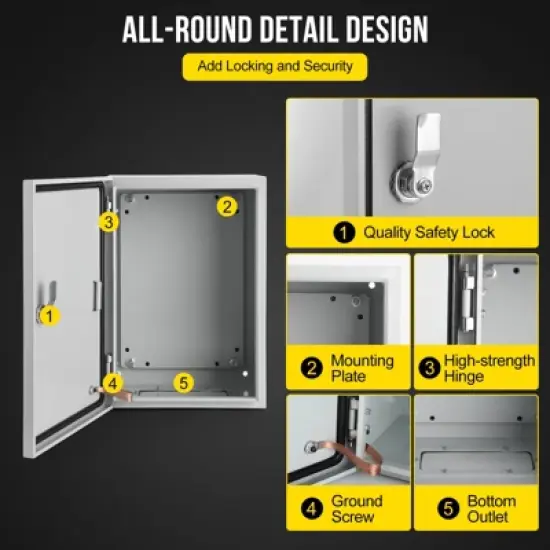 Garvee NEMA Weatherproof Electrical Box, NEMA 4X Enclosure with Lock & Mounting Plate, Steel Junction Box for Indoor/Outdoor image {5}