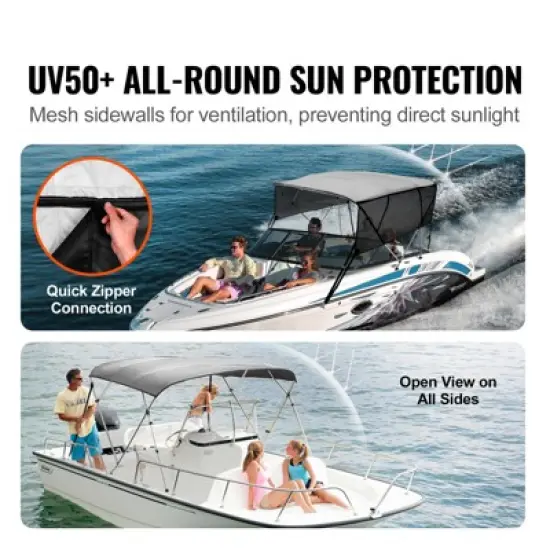VEVOR 4 Bow Bimini Top Boat Cover, Detachable Mesh Sidewalls, 600D Polyester Canopy with 1" Aluminum Alloy Frame image {2}