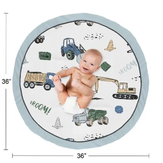 Sweet Jojo Designs Boy Baby Tummy Time Playmat Construction Truck Green Blue and Grey image {3}