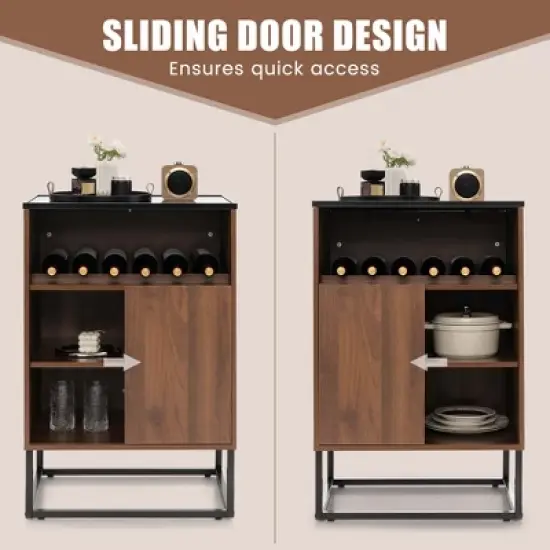 Costway Wine Storage Cabinet Buffet Sideboard with Adjustable Shelf & Sliding Door Kitchen image {6}