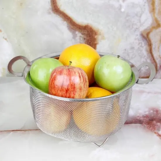 Stainless Steel Colander Strainer Basket - 3-Quart Colander with Resting Feet & Handles - Wide Rim Sieve image {4}
