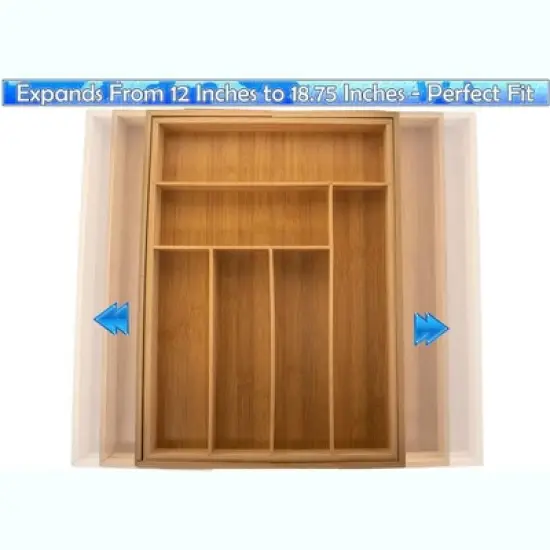 5 Star Super Deals 2 Bamboo Expandable Drawer Organizer For Utensils Holder - 8 Organizing Compartments  Adjustable Cutlery Tray, Wood Drawer Divider image {2}