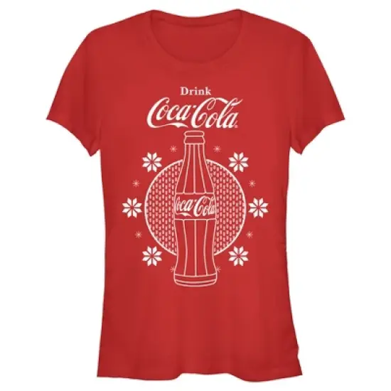 Junior's Coca Cola Christmas Snowflakes Bottle T-Shirt image {3}