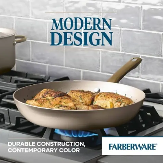 Farberware Radiant 12" Nonstick Open Skillet: Dishwasher-Safe, Gas & Electric Compatible, Phenolic Handle, Beige image {3}