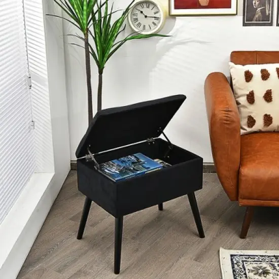 Costway Velvet Storage Ottoman Tufted Flip Top Vanity Stool Footrest with Wood Legs image {3}