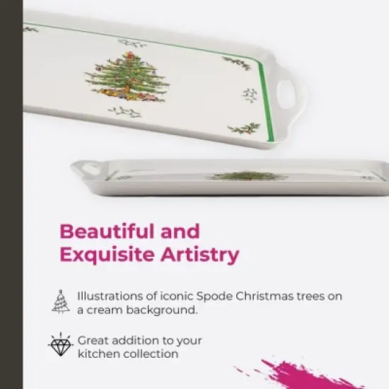 Spode Christmas Tree Large Handled Tray (19" x 11.6") - Festive Melamine Serving Tray - Durable & Lightweight Holiday Serveware - Dishwasher Safe image {2}