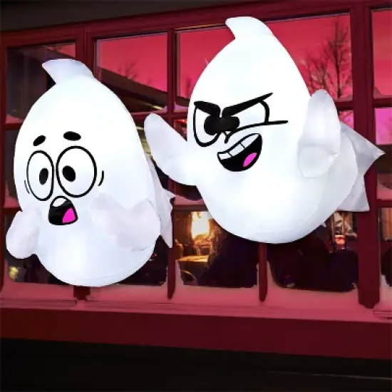 Joyfy 2 Packs Halloween Inflatable Ghost Outdoor Decoration, 2.6 FT Tall Scary Ghost Broke Out from Window for Halloween Outdoor Yard Garden Decor image {9}