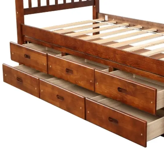 Okak Twin Platform Bed Frame with 6 Drawers  Storage Bedroom Furniture Solid Wood Slats No Box Spring Needed Easy Assembly image {3}