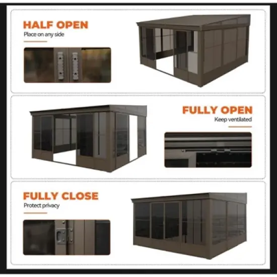 Mondawe 12x14 ft. Wall Mounted All-Season Permanent Outdoor Patio Gazebo Sunroom with Side Door and Detachable Windows image {9}