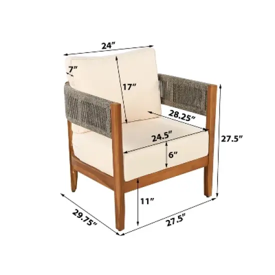 Christopher Knight Home Monroe Patio Modern Acacia Wood Club Chair with Cushions image {2}