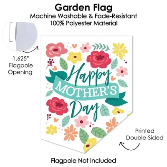 Big Dot of Happiness Colorful Floral Happy Mother's Day - Outdoor Home Decorations - Double-Sided We Love Mom Party Garden Flag - 12 x 15.25 inches image {2}