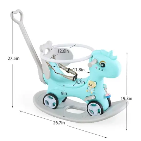 Lirago Rocking Horse Ride On Toy Stroller with Push Handle and Balance Board for Toddlers 1-3 Years Old Unicorn Design Blue image {4}