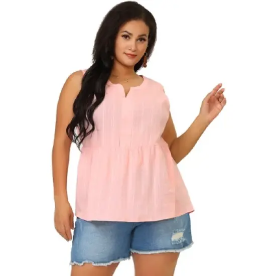 Agnes Orinda Women's Plus Size Blouse Texture Printed Elastic Waist Sleeveless Summer Babydoll Tops image {3}