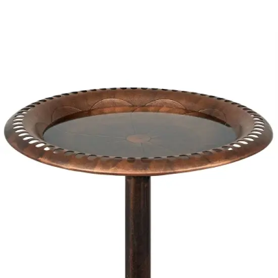 Alpine Corporation 28" Pedestal Bird Bath With Scrollwork Base & Ground Stake Bronze image {2}