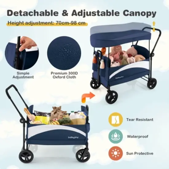 Infans 2-Seat Stroller Wagon Folding Baby Stroller w/ Adjustable Canopy & Handles Navy image {1}