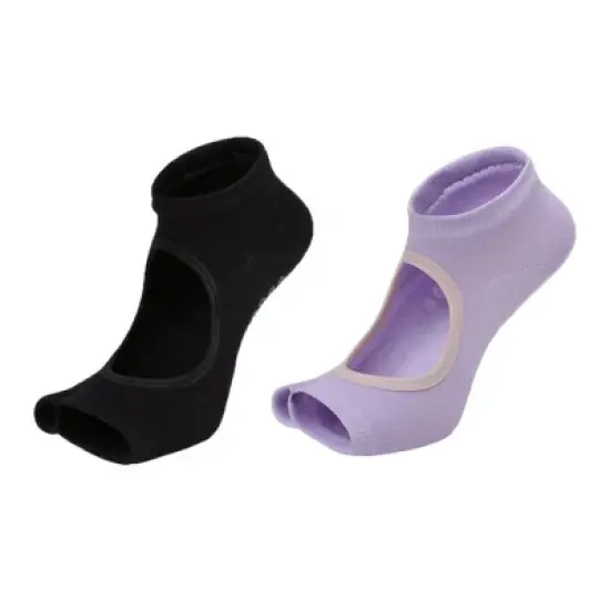 Anna-Kaci Women's Open Toe Yoga Socks with Anti-Slip Grip Sole Breathable Fabric for Barre and Pilates 2-Pack image {12}