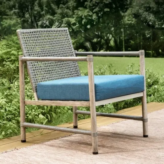 Captiva Designs Coastal 4pc Patio Steel and Rattan Fire Pit Set with Cushions image {3}