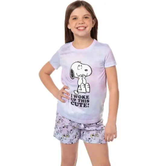 Peanuts Girls' I Woke Up This Cute Snoopy Tie-Dye Sleep Pajama Set Shorts Multicolored image {5}