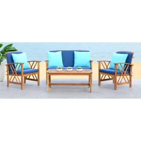 Fontana 4pc Outdoor Set - Natural Look/Navy - Safavieh image {1}