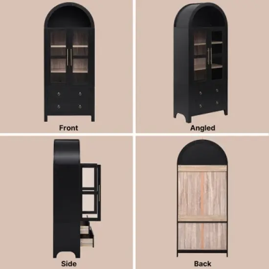 Rbied 71" Tall Arched Kitchen Pantry Cabinet Sideboard with 2 Drawer & Adjustable Shelves & Glass Door image {6}