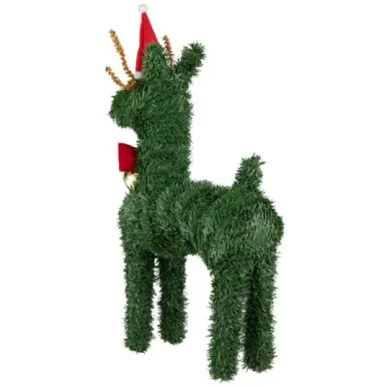 Northlight Reindeer with Santa Hat, Bell and Bow Artificial Pine Christmas Decoration - 16" image {4}