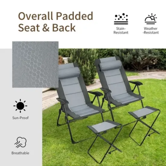 Costway 4PCS Patio Folding Dining Chair Ottoman Set Recliner Adjustable Gray image {4}