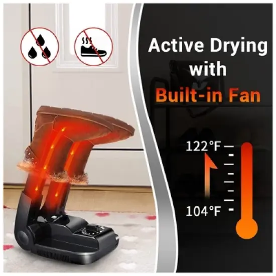 Dr. Prepare Boot & Shoe Dryer, Active On the Go Drying with Built In Fan, Black image {1}