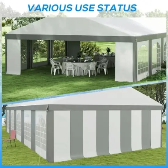Resenkos Canopy, Outdoor Canopy Tent,20' x 20'Wedding Tent, Outdoor Carport Garage Party Tent with Sidewall, Gray White and Gray image {3}