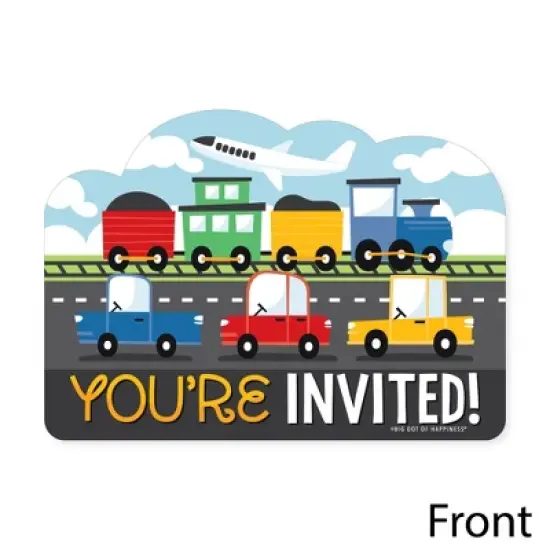 Big Dot of Happiness Cars, Trains, and Airplanes - Shaped Fill-In Invitations - Transportation Birthday Party Invitation Cards with Envelopes - 12 Ct image {2}