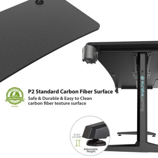 60x27 Curved Shaped Gaming Desk,27.56"D x 60"W x 30.12"H,Black image {6}