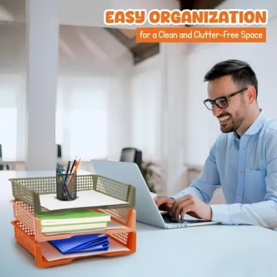 4E's Novelty 6 Pack Stackable Trays for Classroom, Durable Organizer With Classy Colours, Boho Paper Tray for Classroom, Durable Classrooms Paper Tray image {5}