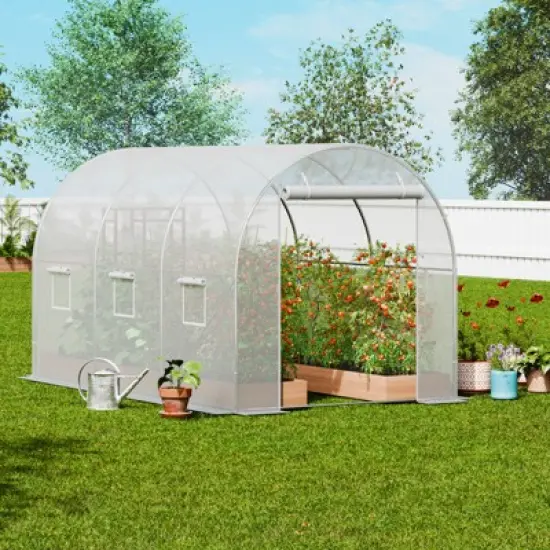 VEVOR Walk-in Tunnel Greenhouse, 9.6x6.4x6.2 ft Hoop House Greenhouse Tunnel, Plant Hot House with Galvanized Steel Frame, White PE Cover image {1}