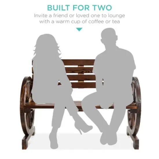 Best Choice Products 2-Person Wooden Wagon Wheel Bench for Patio, Garden, Outdoor Lounging w/ Rustic Design - Brown image {3}