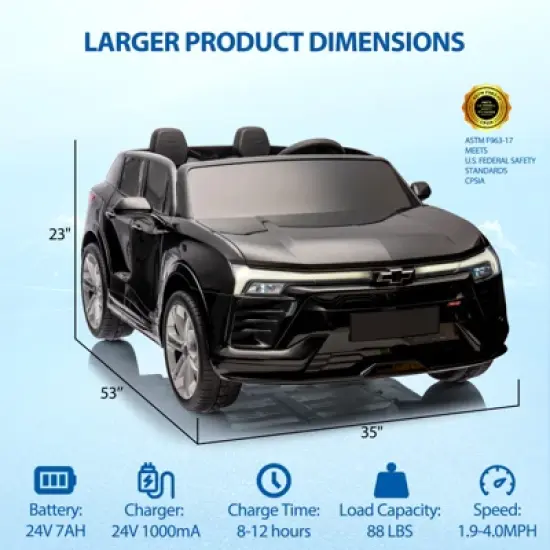 24V 2-Seater Ride On Car with Remote Control, SUV Licensed Chevrolet Blazer Battery Powered Cars for Kids, MP3 Player, LED Headlights, Bluetooth image {5}
