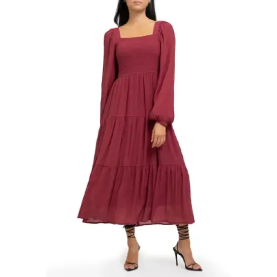 August Sky Women's Long Sleeve Smocked Midi Dress image {6}