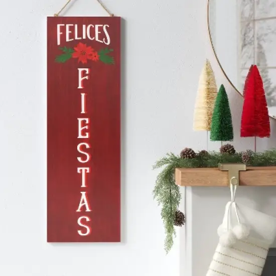 Reversible 'Felices Fiestas' to 'Feliz Navidad' Wood Christmas Wall D&eacute;cor Dark Red/White - Wondershop&trade; image {2}
