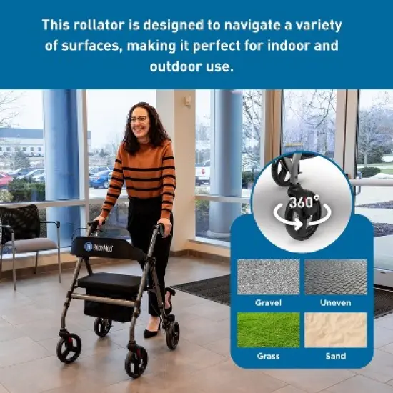 BodyMed Rollator with 8 in. Wheels - Adjustable Padded Seat, Dual Brake System, Compact Folding Design, Suitable for Most Terrains - Mobility Aid for image {1}