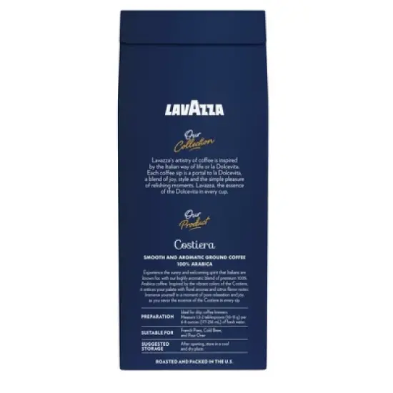 Lavazza Costiera Gran Aroma Ground Coffee, Light Roast, 100% Arabica, 12 oz Bag (Pack of 6) image {8}