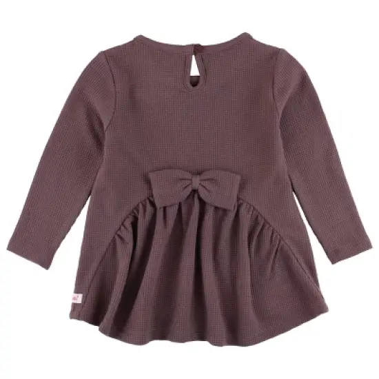 RuffleButts Little Girl Waffle Knit Long Sleeve Bow Back Top image {1}