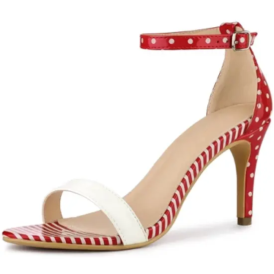 Perphy Women's Stiletto Heels Stripe Polka Dots Ankle Strap Sandals image {7}