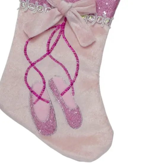 Northlight 14" Pink and Silver Ballerina Shoes Christmas Stocking with Glitter Cuff and Bow image {3}