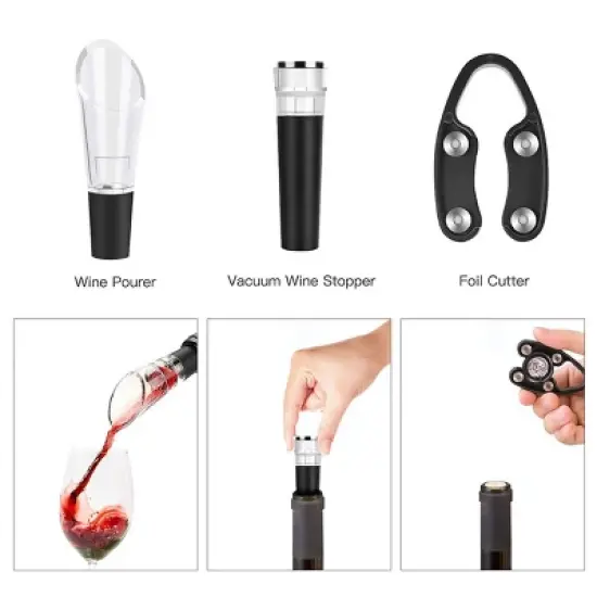 Brentwood Electric Wine Bottle Opener with Foil Cutter, Vacuum Stopper, and Aerator Pourer in Silver image {1}