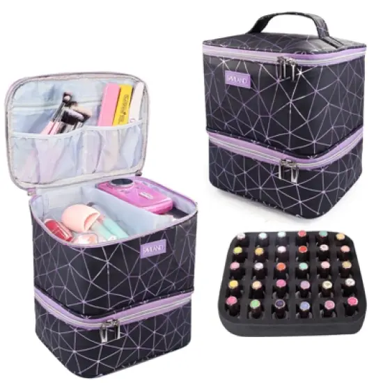 SAVILAND Pro Nail Tech Organizer - PU Leather Case w/30 Polish & Lamp Storage Salon-to-Go.(Black) image {7}