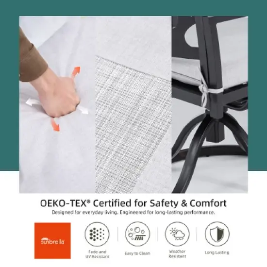 Christopher Knight Home Mirabelle Aluminum Swivel Chairs with Removable Sunbrella Cushions and Wood Armrests ( Set of 2） image {3}