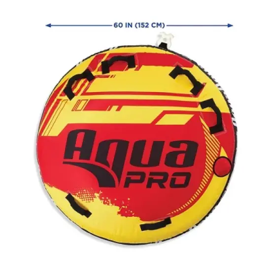 AquaPro 60 Inch Heavy Duty Double Stitched Nylon Deck Style Water Towable Single Person Rider Tube with Quick Rope Connection, Yellow and Red image {2}