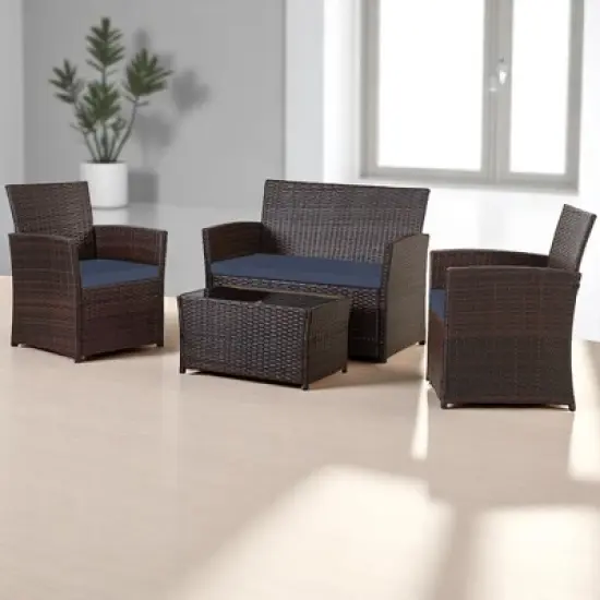 Mshliw 4-Piece Outdoor PE Wicker Furniture Set, Patio Gray Rattan Sectional Sofa with Washable Cushions for Garden, Porch, or Balcony image {15}