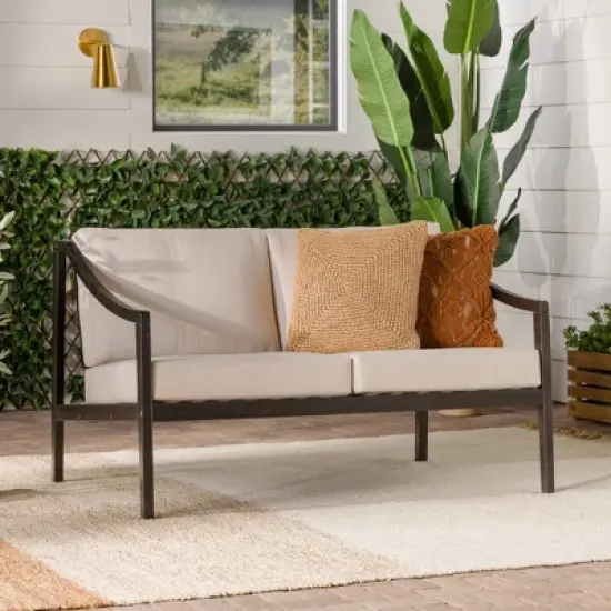 Saracina Home Mid-Century Modern Slatted Acacia Outdoor Bench with Cushions 
 image {1}